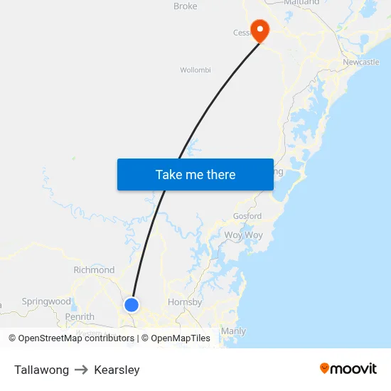 Tallawong to Kearsley map