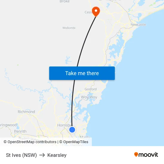 St Ives (NSW) to Kearsley map