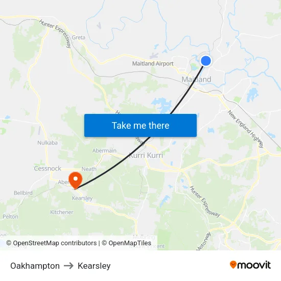 Oakhampton to Kearsley map