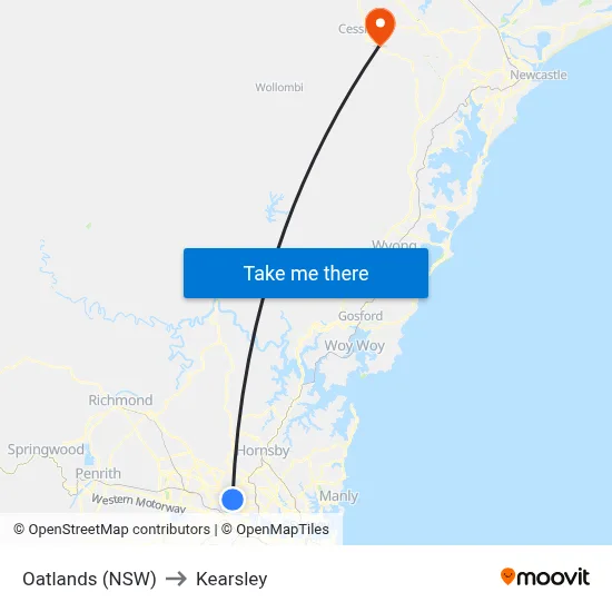 Oatlands (NSW) to Kearsley map
