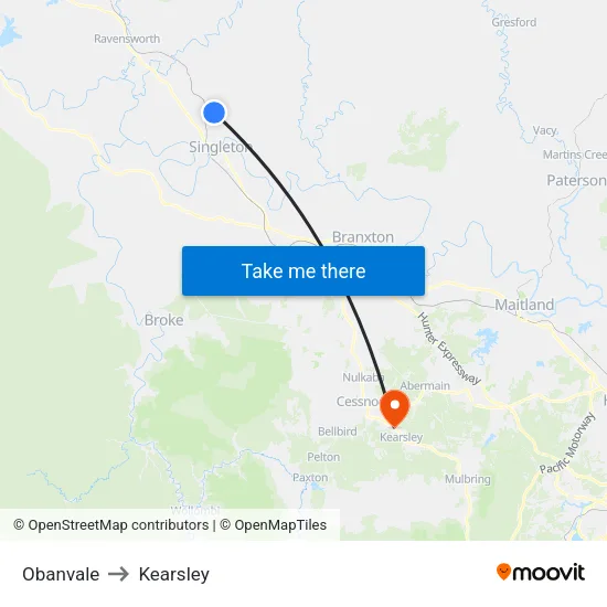 Obanvale to Kearsley map