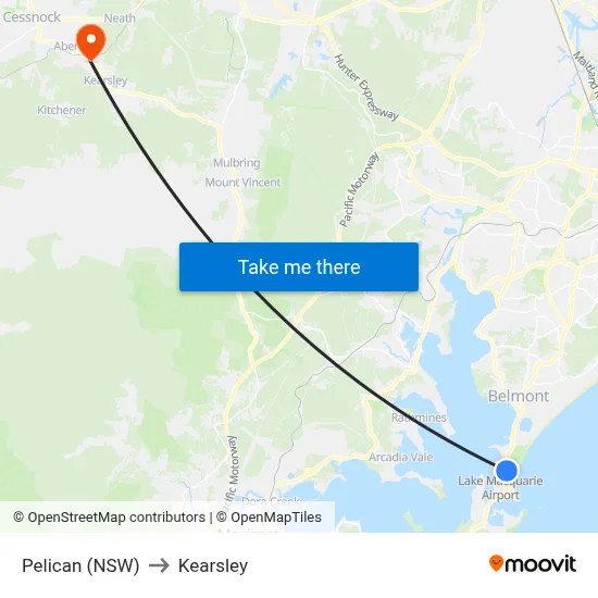 Pelican (NSW) to Kearsley map