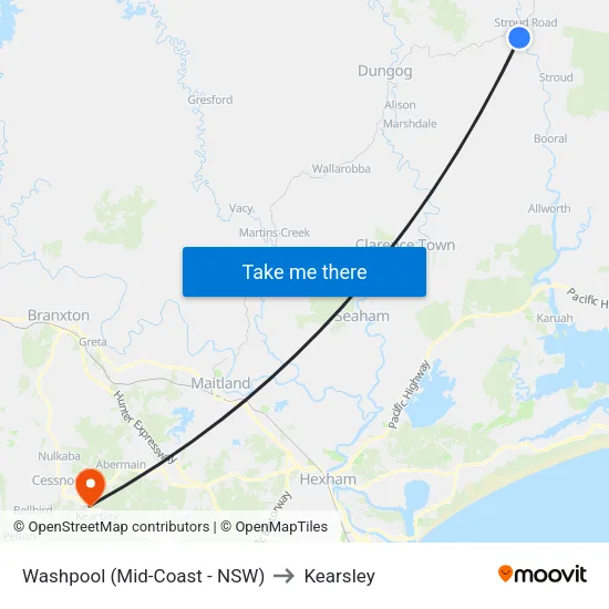 Washpool (Mid-Coast - NSW) to Kearsley map