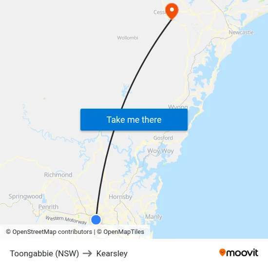 Toongabbie (NSW) to Kearsley map