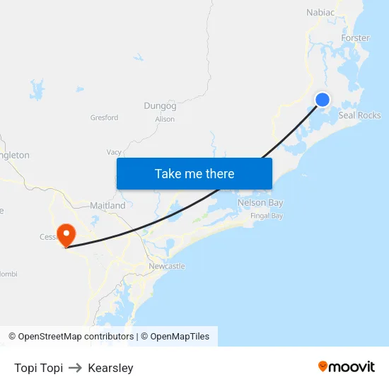 Topi Topi to Kearsley map