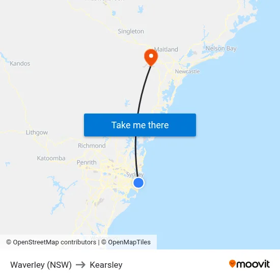 Waverley (NSW) to Kearsley map