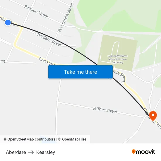 Aberdare to Kearsley map