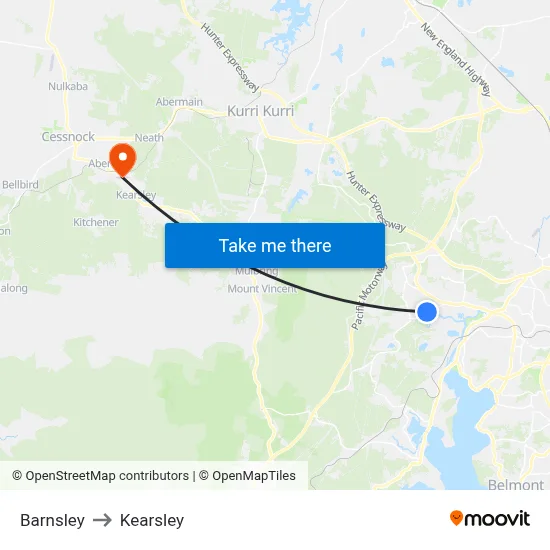 Barnsley to Kearsley map