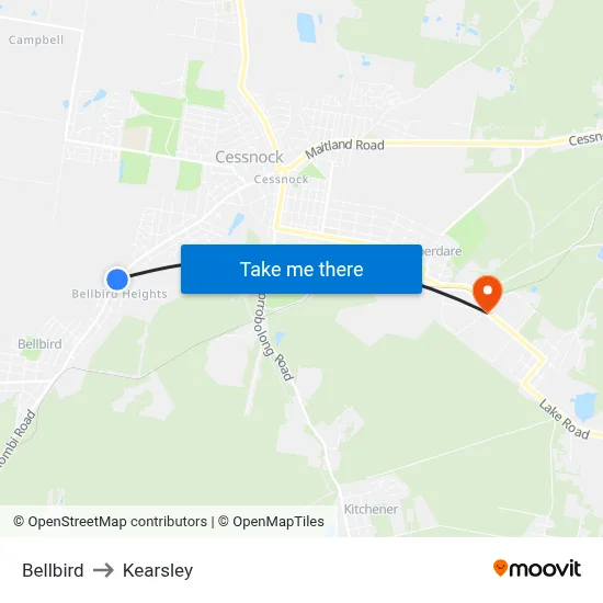 Bellbird to Kearsley map
