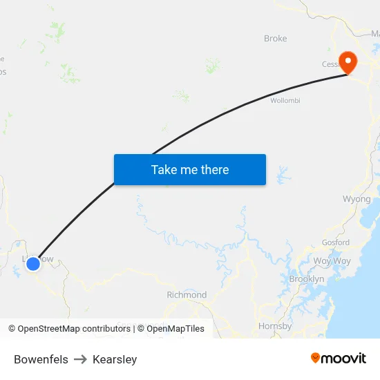 Bowenfels to Kearsley map