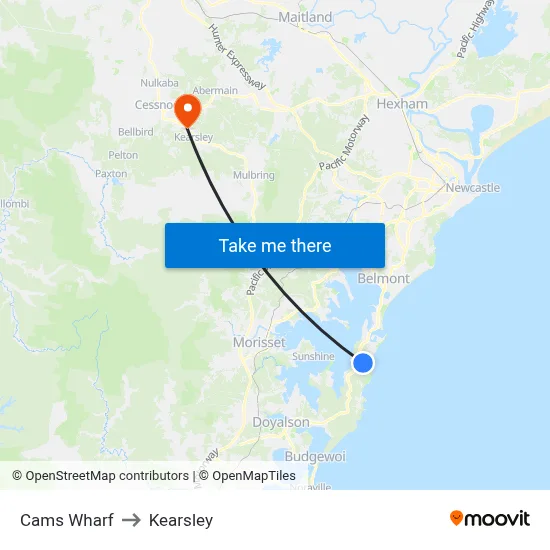 Cams Wharf to Kearsley map