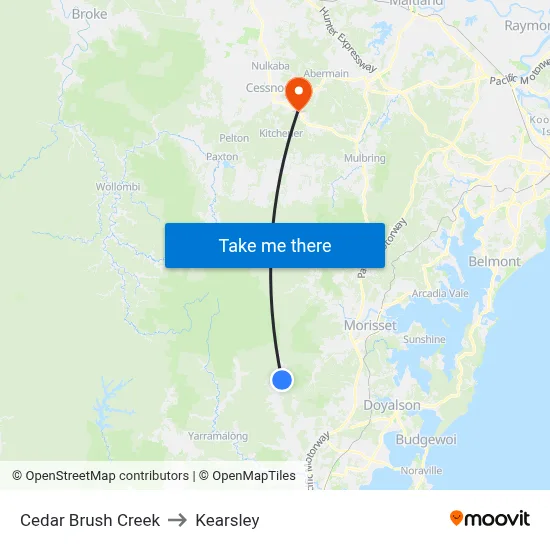 Cedar Brush Creek to Kearsley map