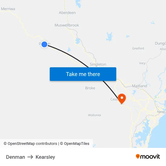 Denman to Kearsley map
