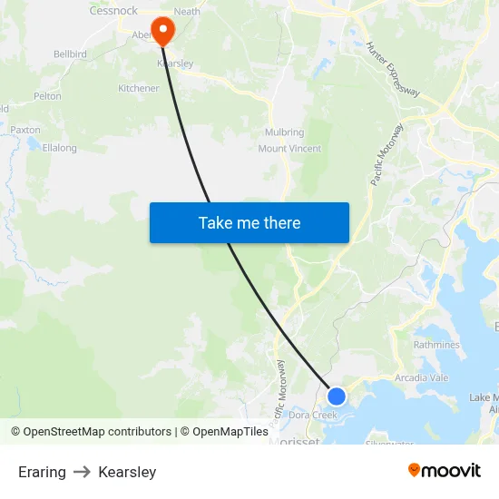 Eraring to Kearsley map