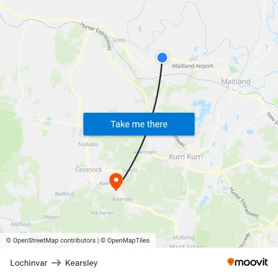 Lochinvar to Kearsley map