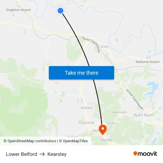 Lower Belford to Kearsley map
