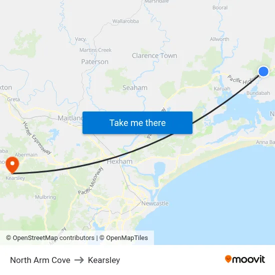 North Arm Cove to Kearsley map
