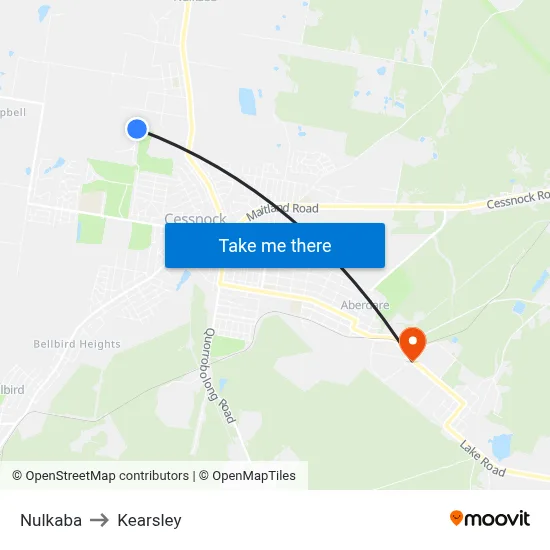 Nulkaba to Kearsley map