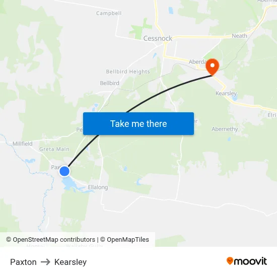 Paxton to Kearsley map