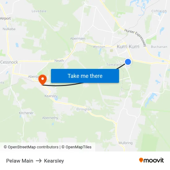 Pelaw Main to Kearsley map