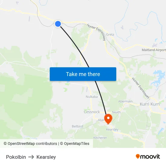 Pokolbin to Kearsley map