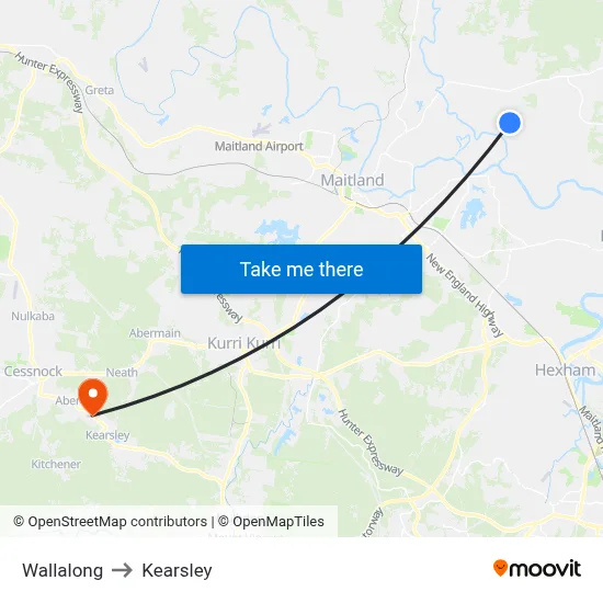 Wallalong to Kearsley map