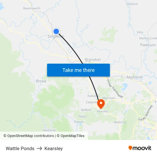 Wattle Ponds to Kearsley map