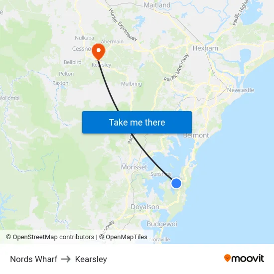 Nords Wharf to Kearsley map