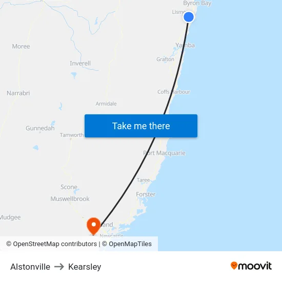 Alstonville to Kearsley map