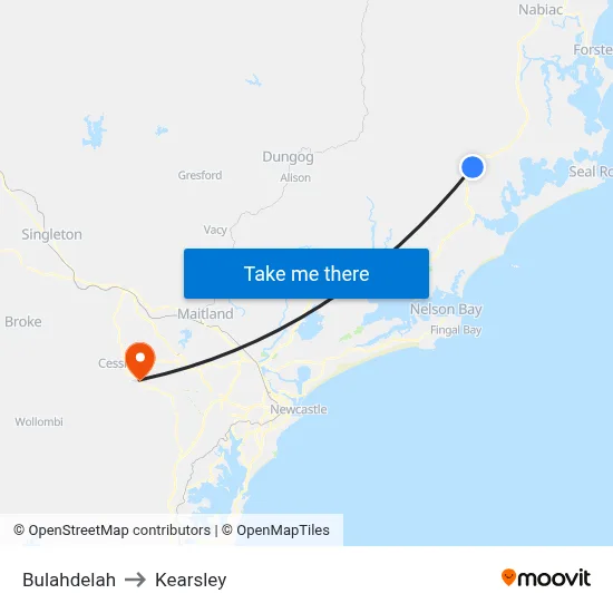 Bulahdelah to Kearsley map