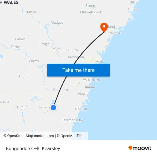 Bungendore to Kearsley map