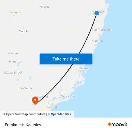 Euroka to Kearsley map