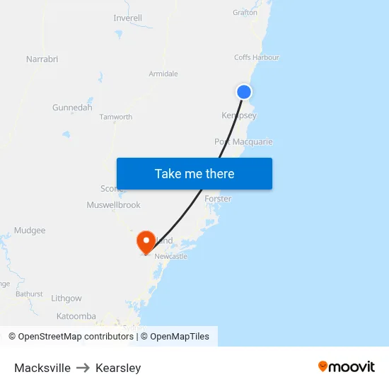 Macksville to Kearsley map