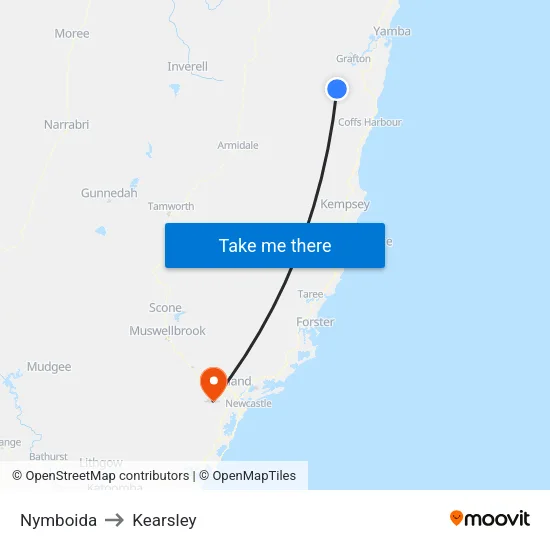 Nymboida to Kearsley map
