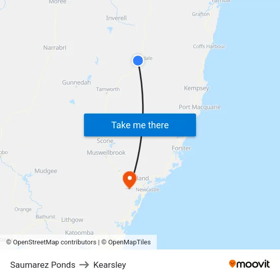 Saumarez Ponds to Kearsley map