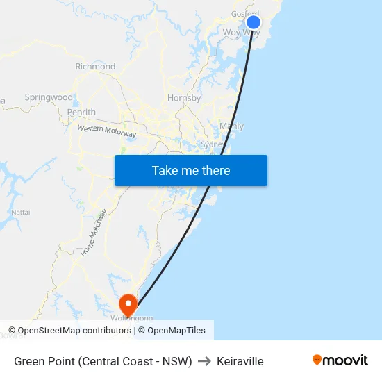 Green Point (Central Coast - NSW) to Keiraville map