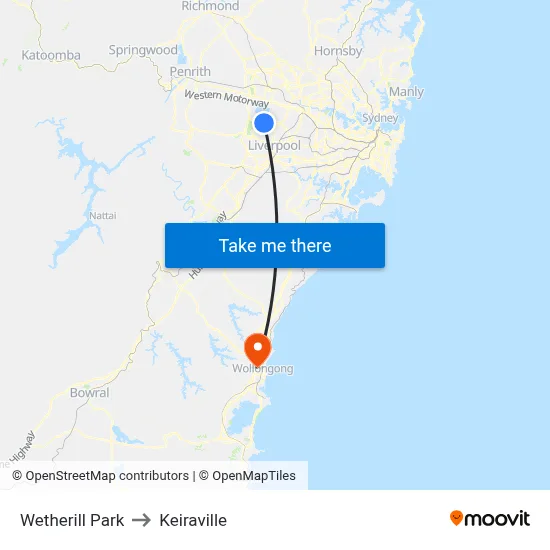 Wetherill Park to Keiraville map