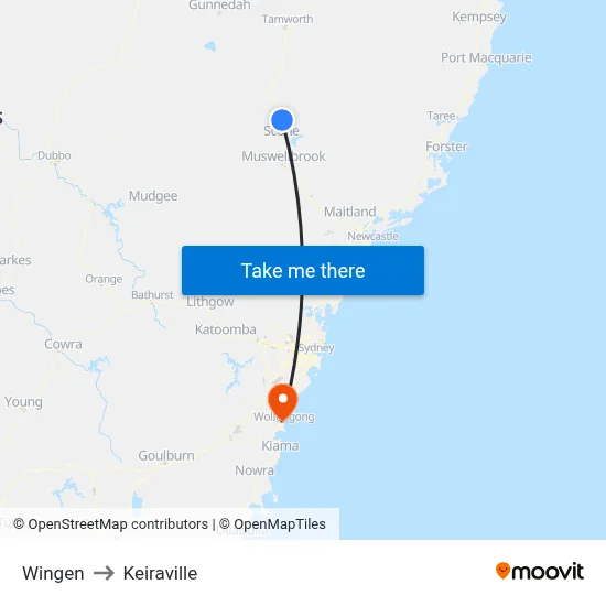 Wingen to Keiraville map