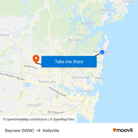 Bayview (NSW) to Kellyville map