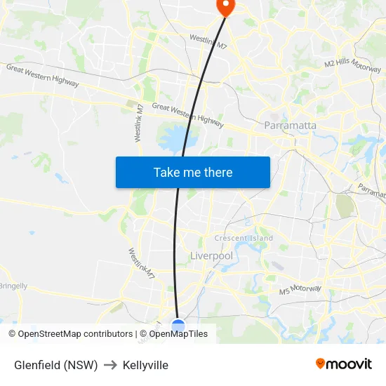 Glenfield (NSW) to Kellyville map