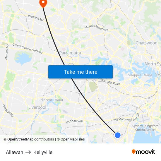 Allawah to Kellyville map