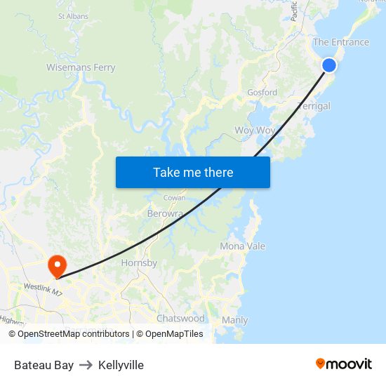 Bateau Bay to Kellyville map