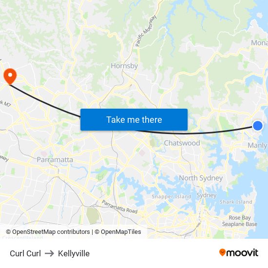 Curl Curl to Kellyville map