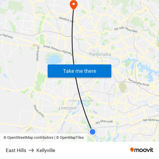 East Hills to Kellyville map