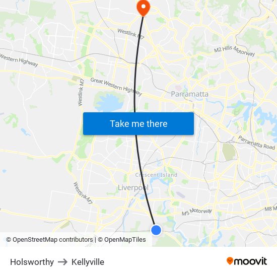 Holsworthy to Kellyville map