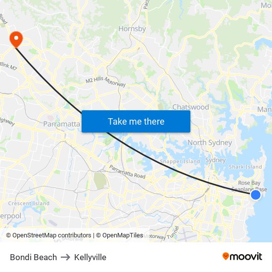 Bondi Beach to Kellyville map