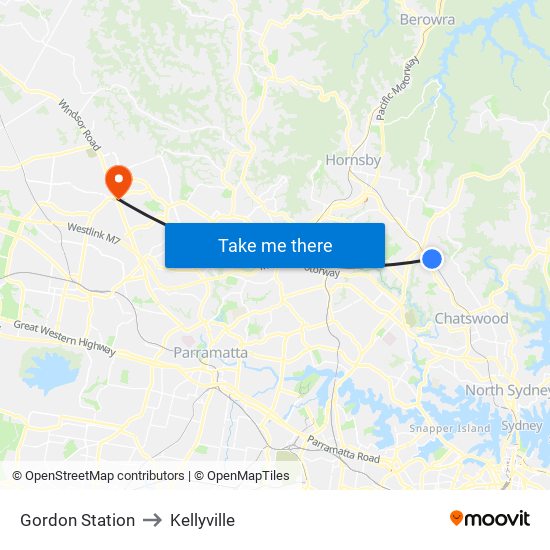 Gordon Station to Kellyville map