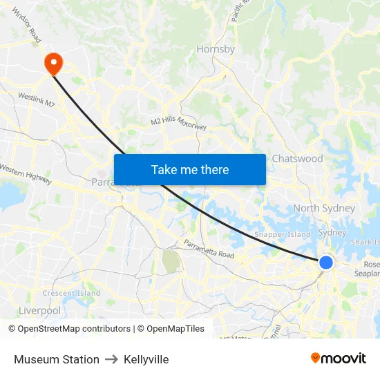 Museum Station to Kellyville map