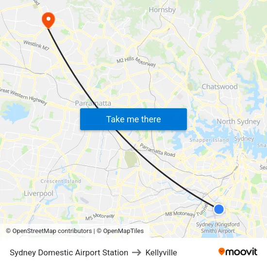 Sydney Domestic Airport Station to Kellyville map