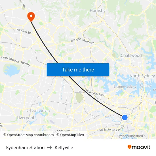 Sydenham Station to Kellyville map